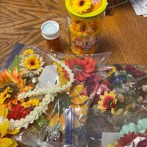 Large Assortment Flower Tops and Flowers on wires for Crafting